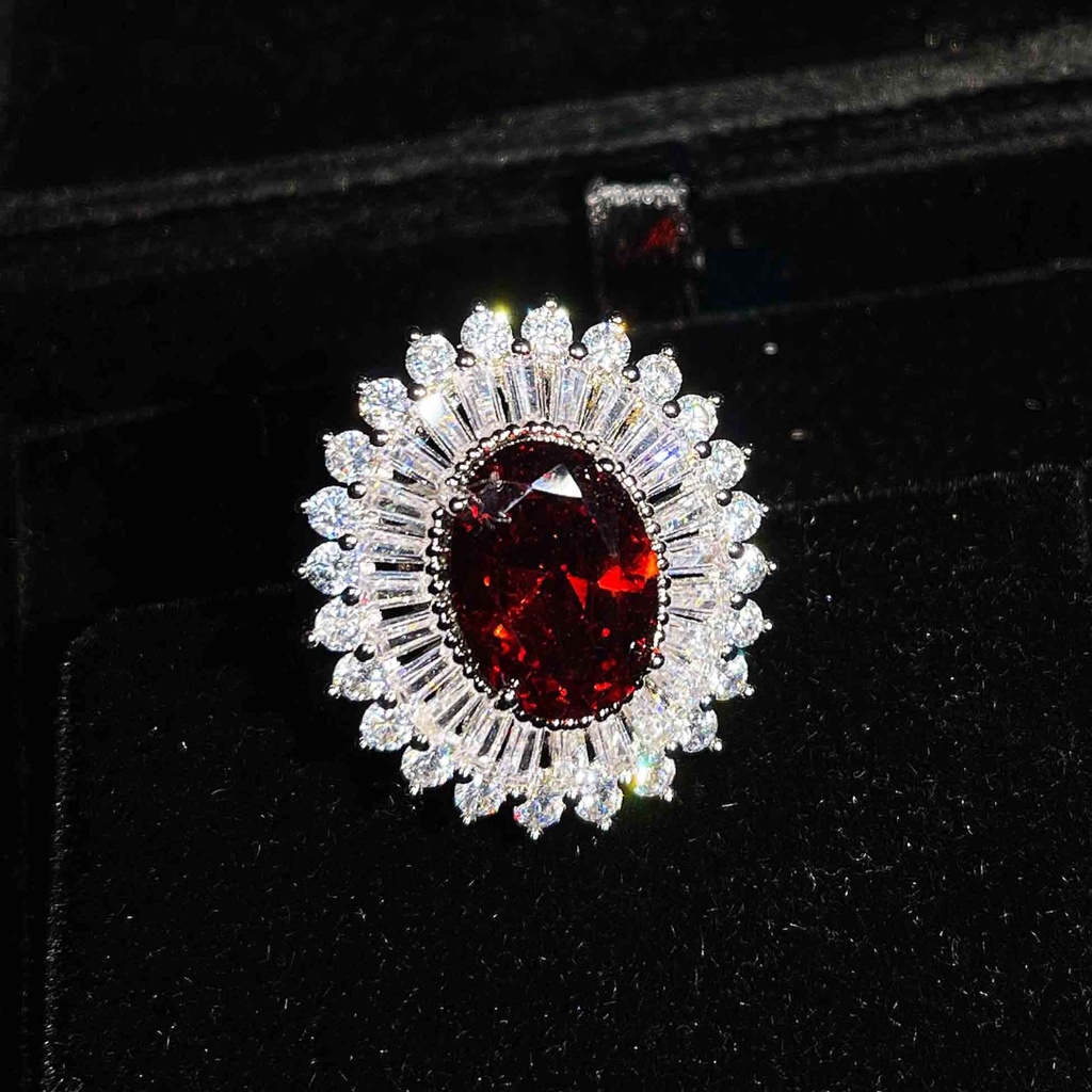 Goldkingdom Aksesoris Perhiasan Fashion Ready Stock Delima Ruby Set Terbuka Cincin Liontin Kalung