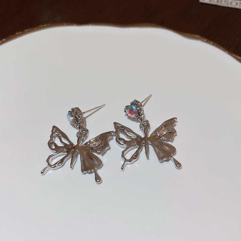 Anting Tusuk Butterfly Hati Bahan Alloy Kristal Korea Untuk Anak Perempuan