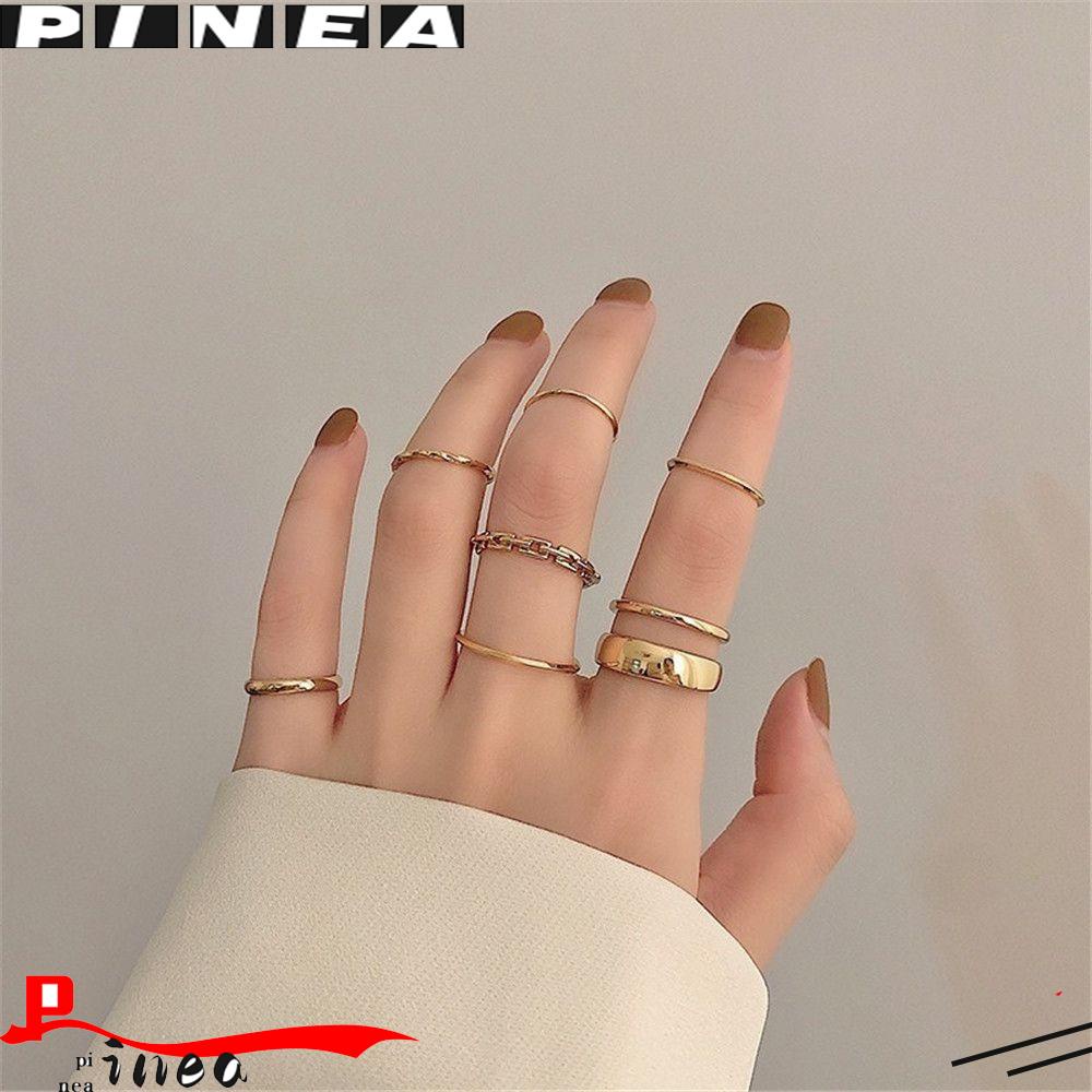 Nanas 7pcs/Set Wanita Cincin Set Punk Retro Fashion Perhiasan Bukaan Bulat