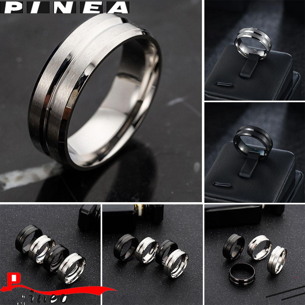 Cincin Nanas 8MM Hitam Perak Jari Perhiasan Fashion Matte Titanium Steel