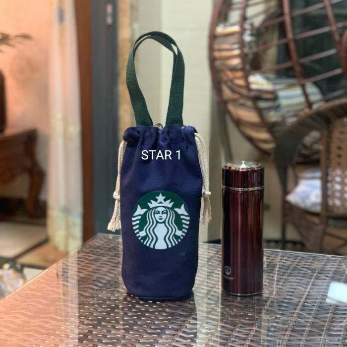 Tempat tas tumbler botol minum starbucks kanvas bag Model Jepang - Black