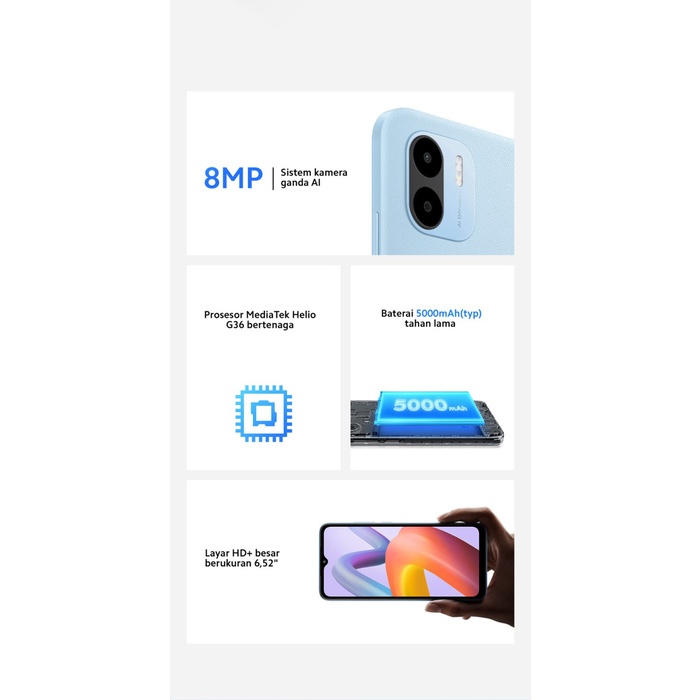 Xiaomi Redmi A2 3/32GB 3/64GB 8MP AI Dual Kamera Layar HD+ 6,52&quot; 5000mAh - Garansi Resmi Xiaomi Indonesia