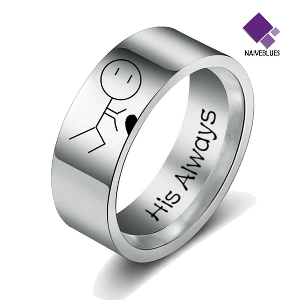 &lt; Naiveblues &gt; Her Forever His Always Kartun Abstrak Cincin Perhiasan Stainless Steel