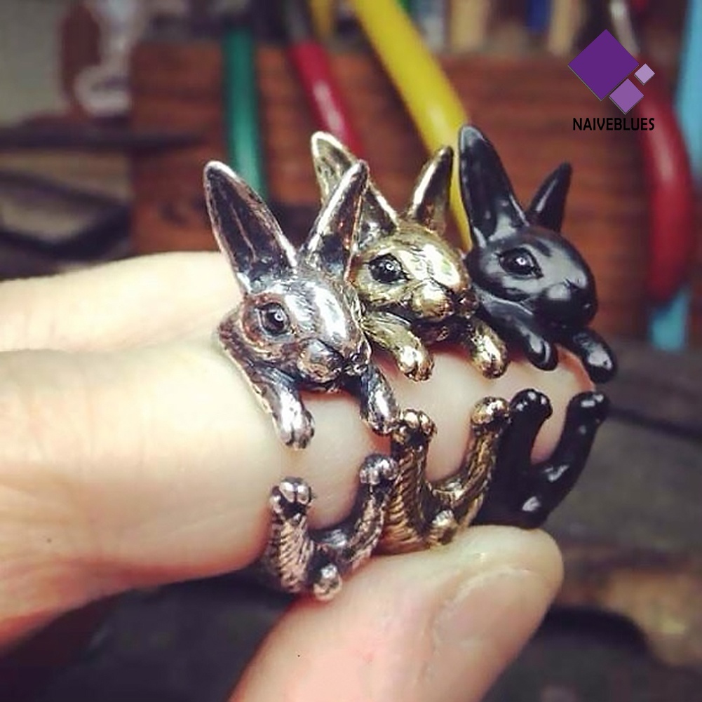 &lt; Naiveblues &gt; Vintage Rabbit Mid Finger Knuckle Opening Ring Pasangan Perhiasan Hadiah