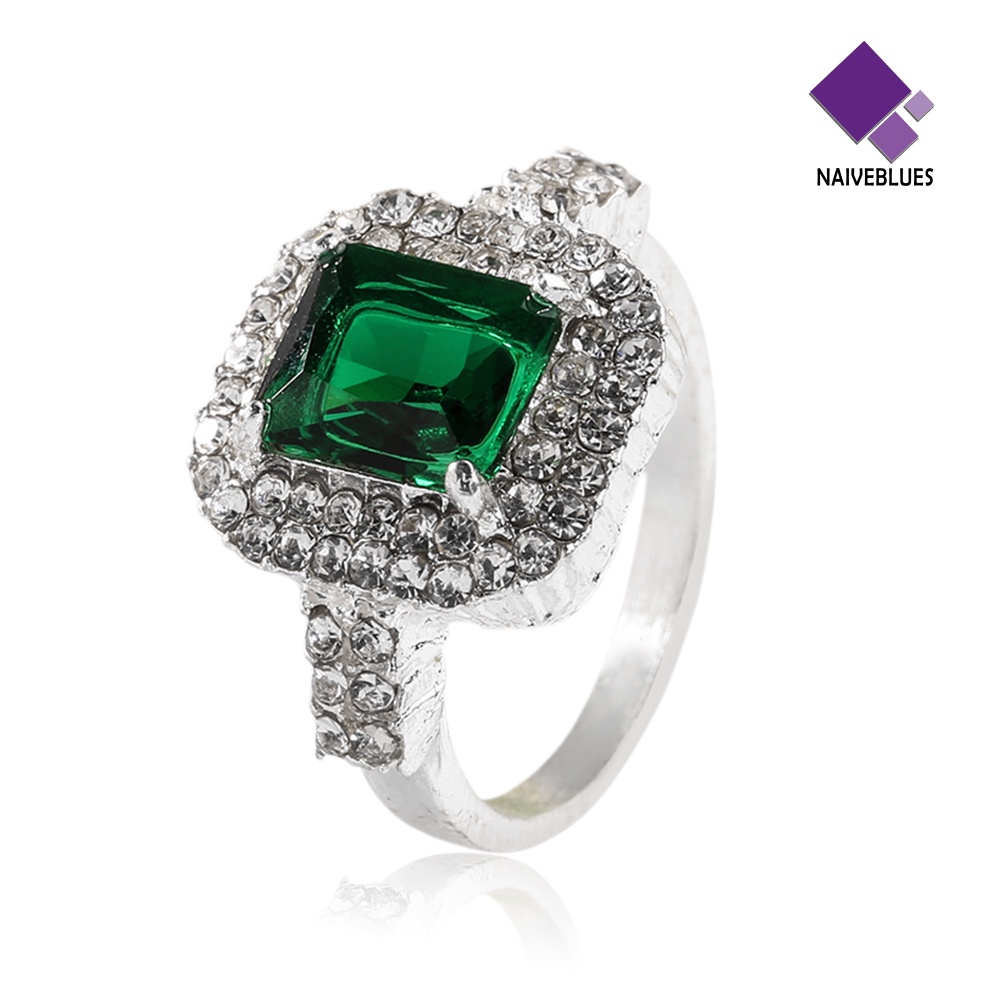 &lt; Naiveblues &gt; Wanita' Zirkon Hijau Perak Disepuh Cincin Fashion Pernikahan Bague Hadiah