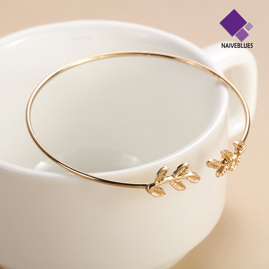 &lt; Naiveblues &gt; Wanita Kreatif Dapat Disesuaikan Daun Terbuka Cuff Bangle Gelang Perhiasan Hadiah