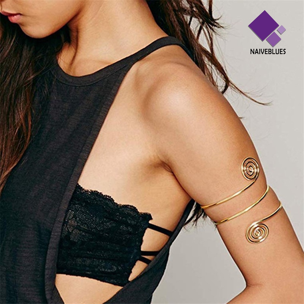 &lt; Naiveblues &gt; Wanita Armlet Gaya Punk Dapat Disesuaikan Multi-layer Pola Spiral Ban Lengan Paduan Perhiasan Arm