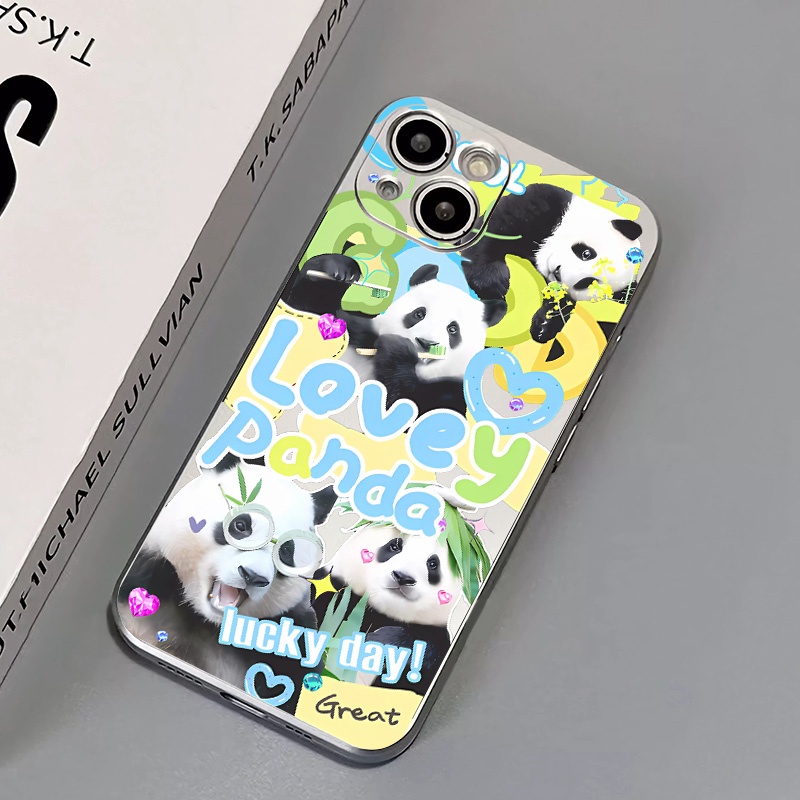 IPHONE Soft Electroplate Case Kompatibel Untuk Iphone14 13 12 11 Pro XS Max Panda Lucu Kupon Casing XR X8 +7 6S Plus Mini TPU Silikon Shockproof Phone Cover