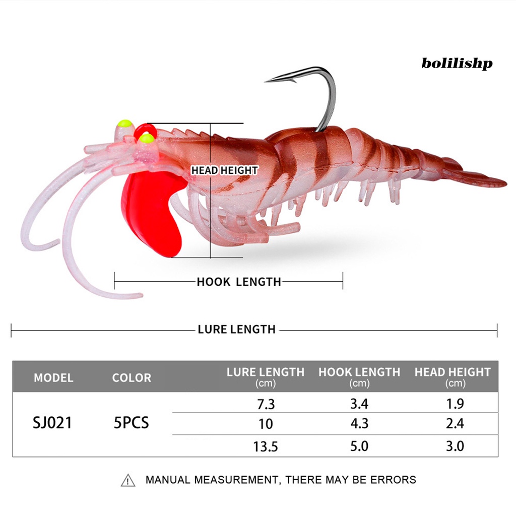 Bo-7.3/10/13.5cm Umpan Udang Tajam Kait Simulasi Mata Bercahaya Realistis Umpan Jalan Udang Bercahaya Memancing Luar Ruangan