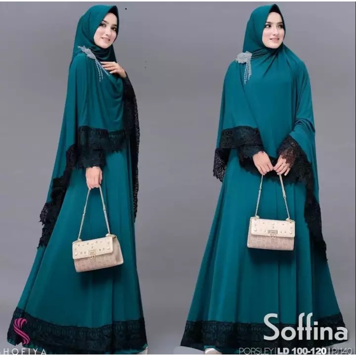 Soffina syari gamis terbaru 2023 modern by  HUMASYARI / gamis renda syari jumbo wanita terbaru 2023 