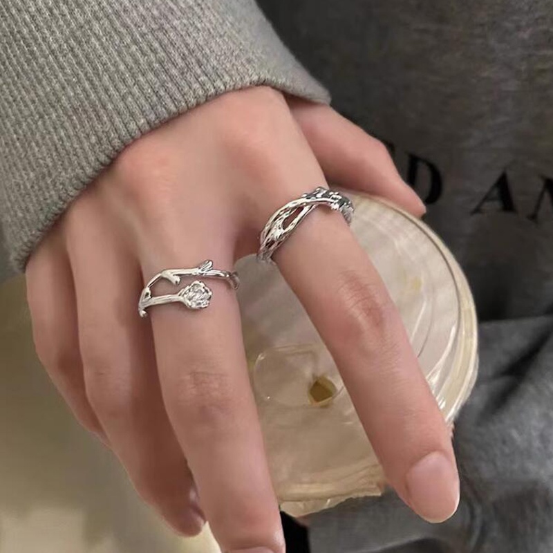 Roselife Korea Fashion Perak Duri Double Rose Open Ring Untuk Wanita Gadis Romantis Bunga Jari Cincin Aksesoris Perhiasan