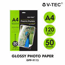 

PHOTO PAPER GLOSSY 120 GSM A4/50LEMBAR ANTI AIR V-TECH