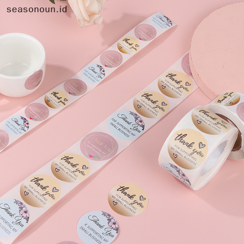 Seasonoun 500Pcs/Roll Thank You Floral Sticker Gift Packaging Seal Label Scrapbooking Alat Tulis Stiker Roll Diy Sealing Sticker 2.5/3.8cm.