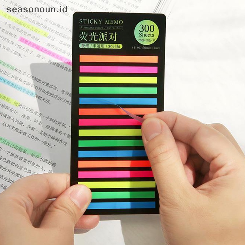 Seasonoun 300lembar Indeks Warna Hujan Memo Pad Extra Tipis Lengket Neon Transparan Note Index Stiker Label Perekat Perlengkapan Sekolah Kawaii Stationery.