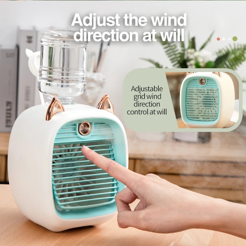 Kipas Angin Ac Portable Mini Lucu USB Air Cooler Fan Humidifier 3kecepatan 2mode Spray Mute Pendingin Untuk Meja Kantor Kipas Keren