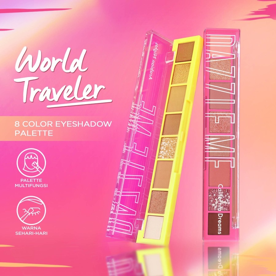 DAZZLE ME The World Traveler Eyeshadow Palette | Matte Satin Glitter Long Lasting | BPOM Original
