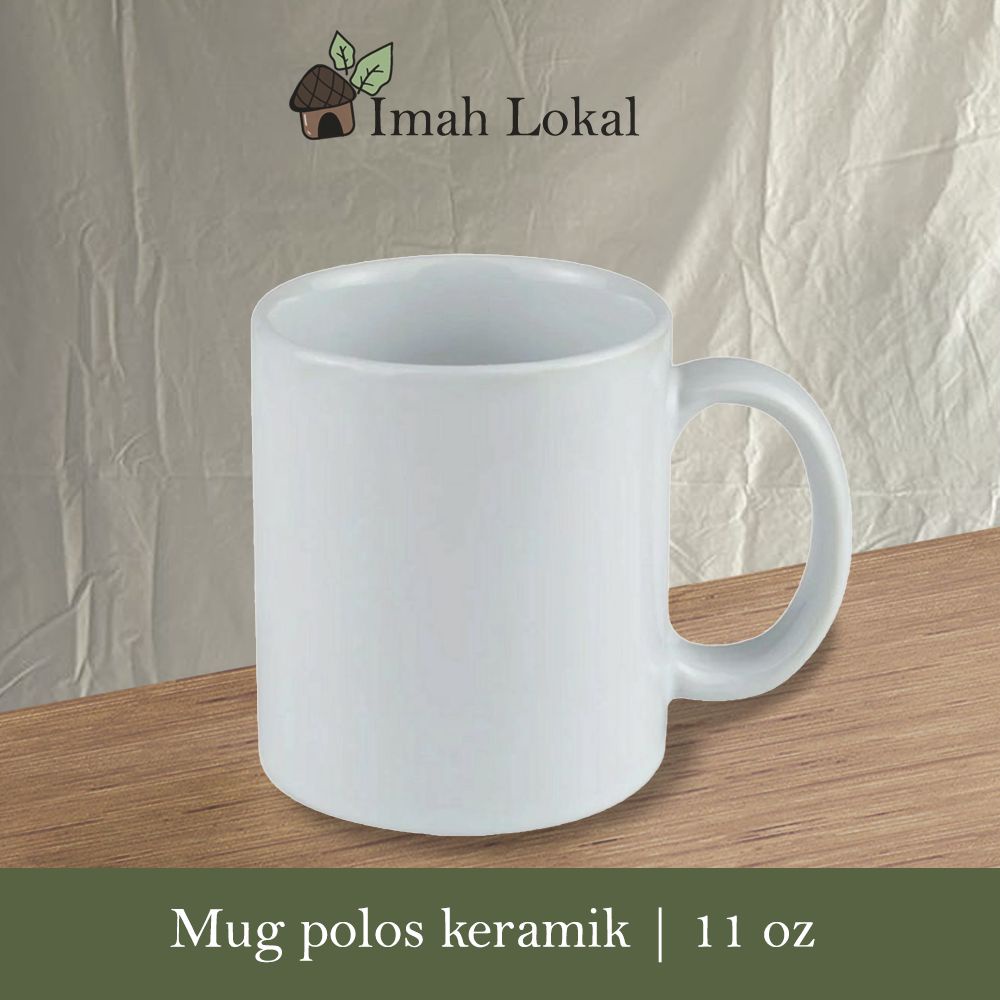 Mug Keramik Putih Polos 300ml Porselen | Hadiah Souveir Gelas Kopi Cafe