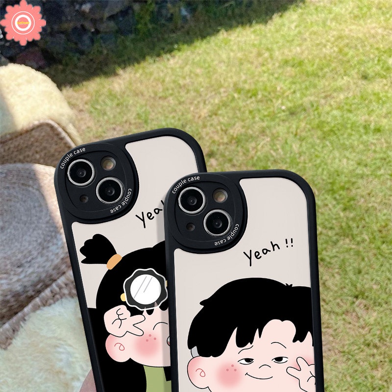 IPHONE Case Ponsel Pasangan Kartun Lucu Imut Cewek Cowok Kompatibel Untuk Iphone11 13 12 14 Pro Max 7Plus 8Plus XR X7 8 6 6s Plus XS Max SE 2020 Lembut Tpu Silicon Lovers Back Cover