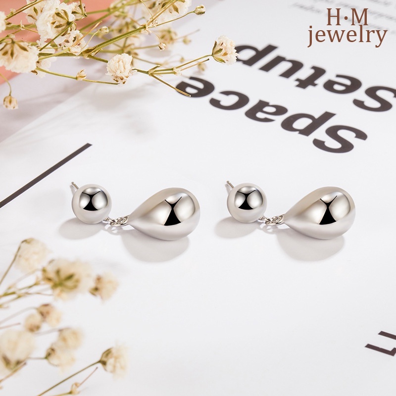 S925 Perak Sederhana Modis Tetesan Air Trendi Elegan Gaya Dingin Ear Studs Cahaya Mewah Anting Sederhana