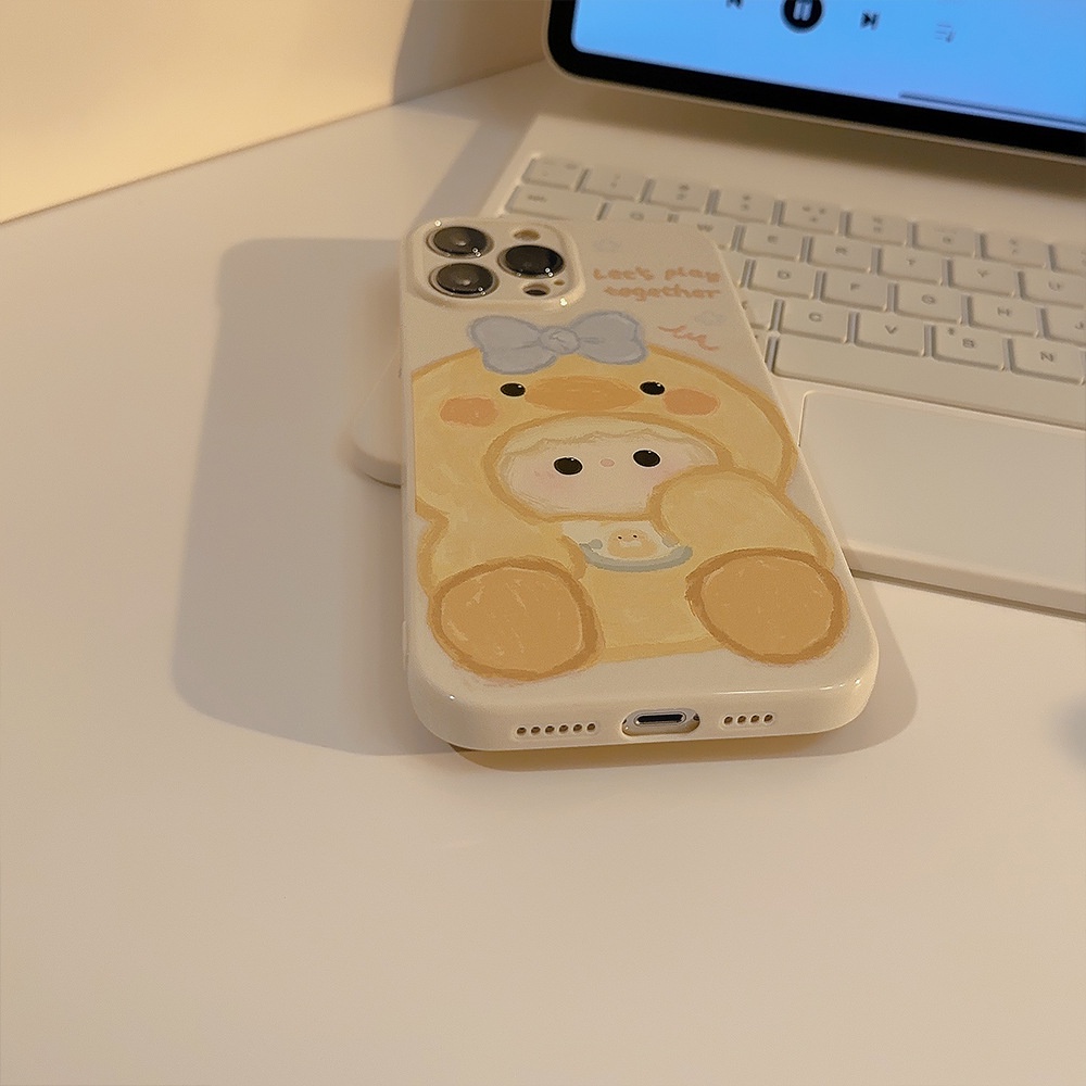 IPHONE Cream Kuning Lucu Kartun Bayi Perempuan Pelindung Lensa Kamera Ponsel Soft Case Cover Untuk Iphone11 12 13 14 PLUS PRO MAX