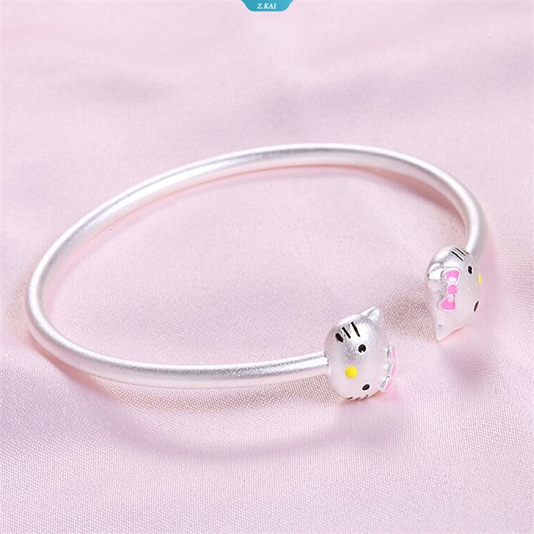 Kawaii Asli Sanrio Hello Kitty 925 Sterling Silver Gelang Kartun Anime Orang Tua-Anak Gelang Pasangan Gelang Gadis Hadiah [ZK]