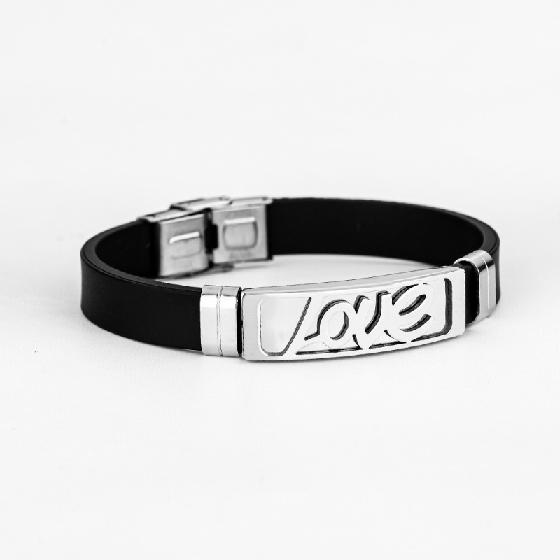 Z H Perhiasan Vintage Hip Hop Rock Stainless Steel Cinta Gelang Silikon Untuk Pria Dan Wanita Fashion Pasangan Gelang Hip Hop Pesta Perhiasan Aksesoris