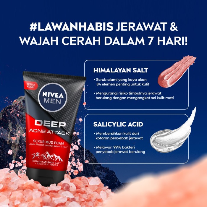 Cuci muka pria NIVEA MEN Deep Acne Attack Facial Foam