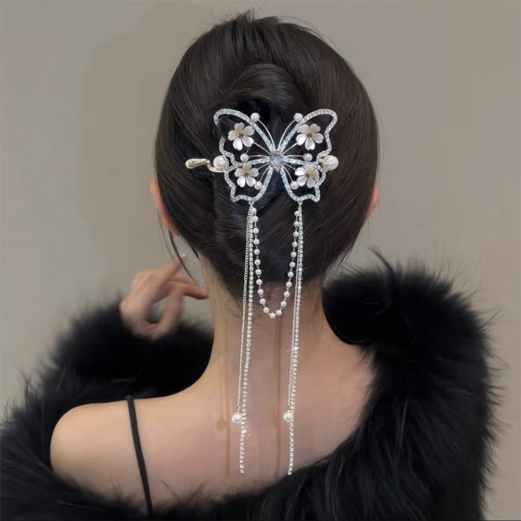 Fashion Bunga Berlian Imitasi Mutiara Rambut Klip Paduan Rumbai Jepit Rambut Wanita Aksesoris Rambut