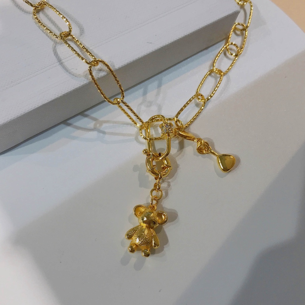 Goldkingdom Aksesoris Perhiasan Fashion Ready Stock Logam Partikel Beruang Carabiner Liontin Kalung Kepribadian Perempuan