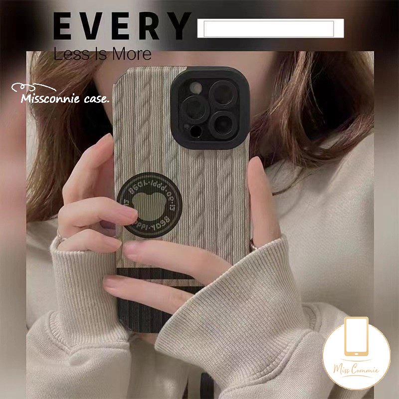 Casing Ponsel Beruang Kartun Lucu Kompatibel Untuk iPhone 7Plus 11 13 14 12 Pro MAX X XR 7 8 Plus XS MAX Fashion Rajut Pola Garis Tekstur Kulit Mewah Silikon Soft Cover