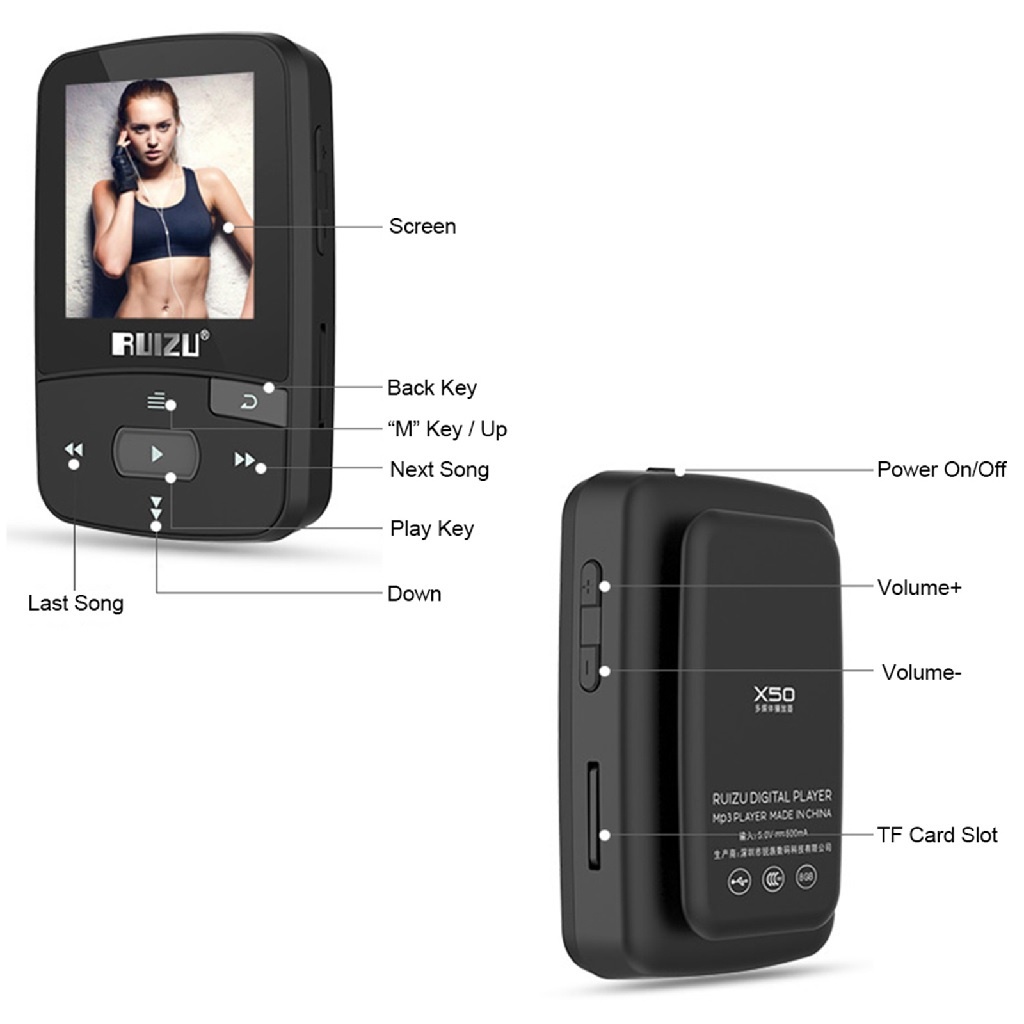 RUIZU X50 8GB AESTHETIC - MP3 Player HD Music Lossless - Clip Design