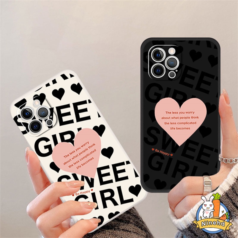 IPHONE Casing Kompatibel Untuk Iphone14 13 12 11 Pro Max X Xr Xs Max8 7 6 6s Plus SE 2020 Pasangan Hati Cinta Inggris Phone Case Warna Solid Silikon Tepi Lurus Shockproof Soft Cover