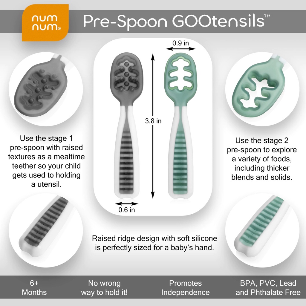Numnum Dips Pre-Spoon GOOtensils | Glacier Green + Storm Grey
