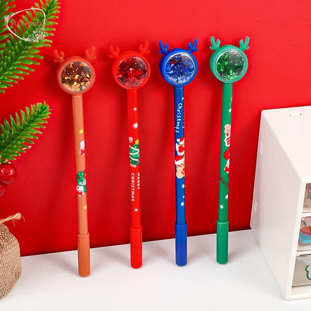 Mxbeauty Natal Gel Pulpen Aksesoris Kantor Kreatif Anak Hadiah Menulis Pulpen Ballpoint Payet Kartun Hitam Menandatangani Pulpen