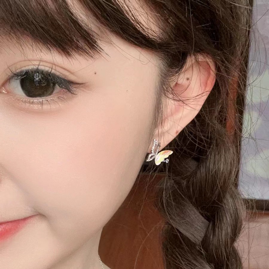 Anting Perak Kupu-Kupu Warna-Warni Fashion