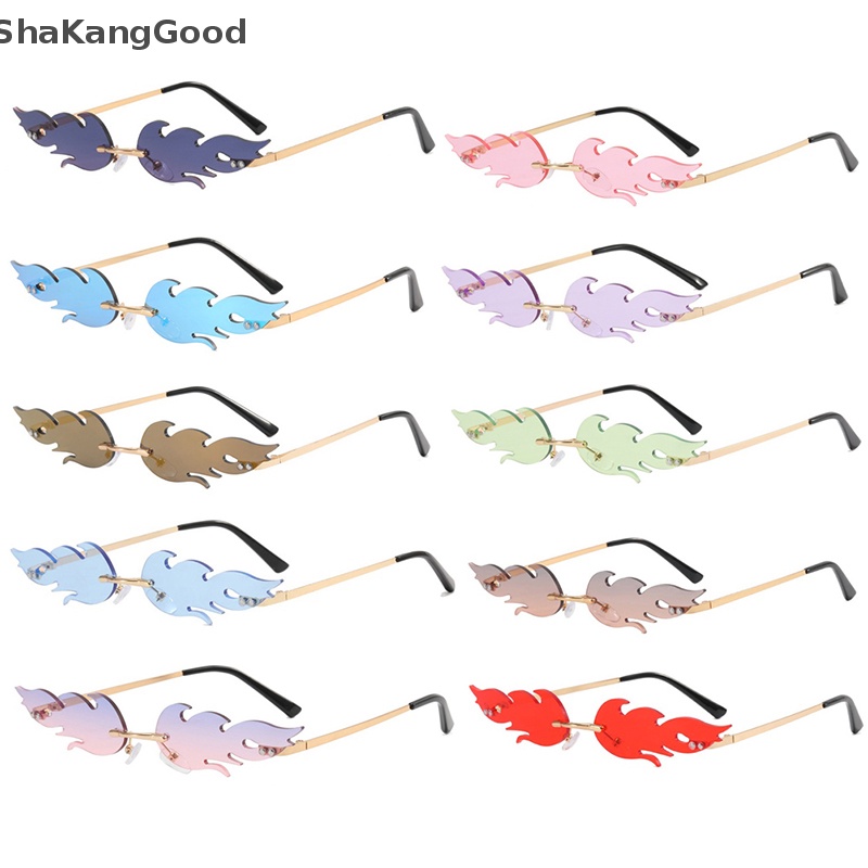 Skid 1Pc Api Musim Panas Kacamata Hitam Wanita Tanpa Bingkai Gelombang Eyewear Running Sunglasses SKK