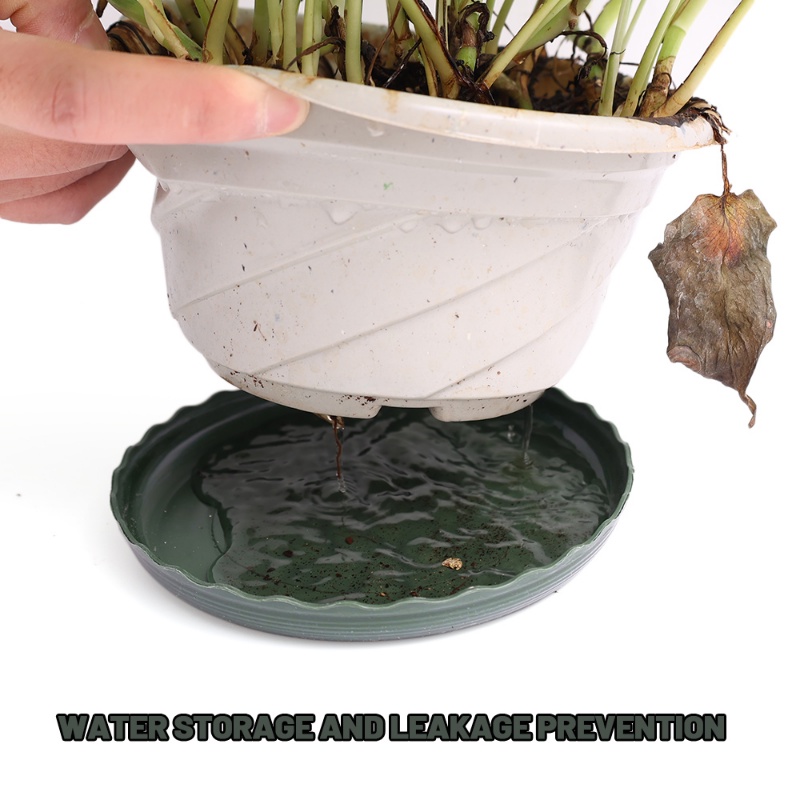 Tray Pot Bunga Resin Bulat Hijau Portable/Alas Drainase Tanaman Tahan Lama Perlengkapan Taman Rumah Indoor Outdoor