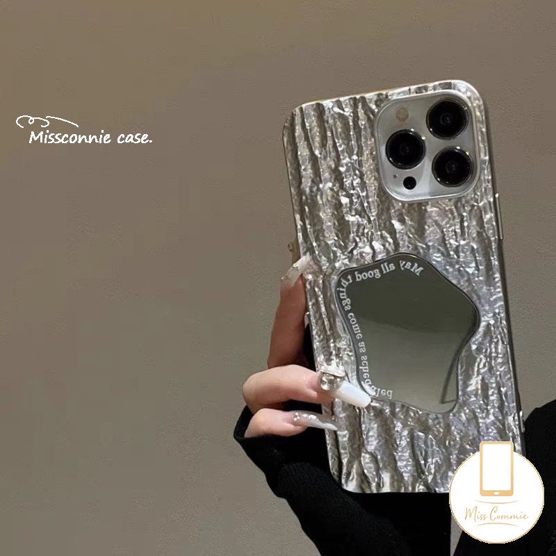 IPHONE Ins Fashion Kreatif Make Up Mirror Case Kompatibel Untuk Iphone11 13 14 12 Pro MAX 7Plus 8Plus XR X XS Max7 6 6S 8Plus SE 2020 Mewah Electroplate Plating Kerut Soft Cover