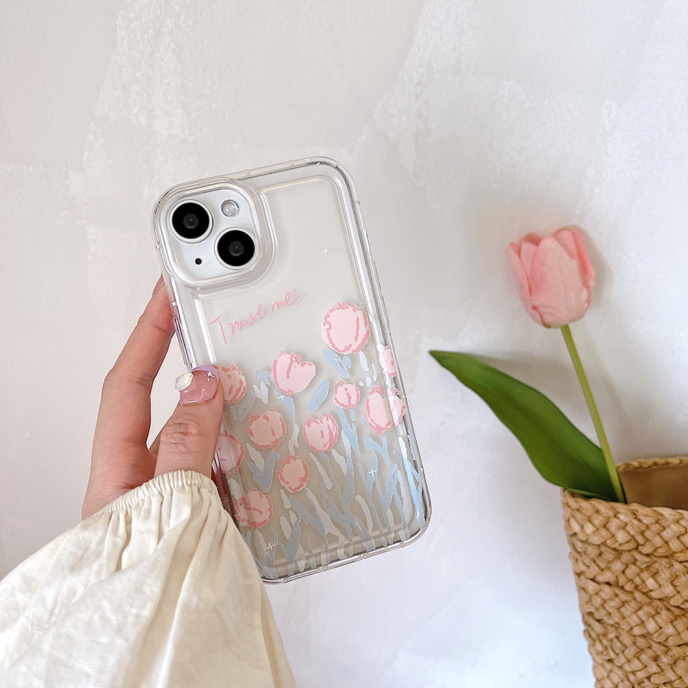 Casing IPhone Kompatibel Untuk IPhone 14 Pro Max Retro Pink Tulip Iphone13/13Pro Ip12/12 Pro Max IPhone 11x XS XR 7 8 Plus Classic Soft TPU Back Phone Cover