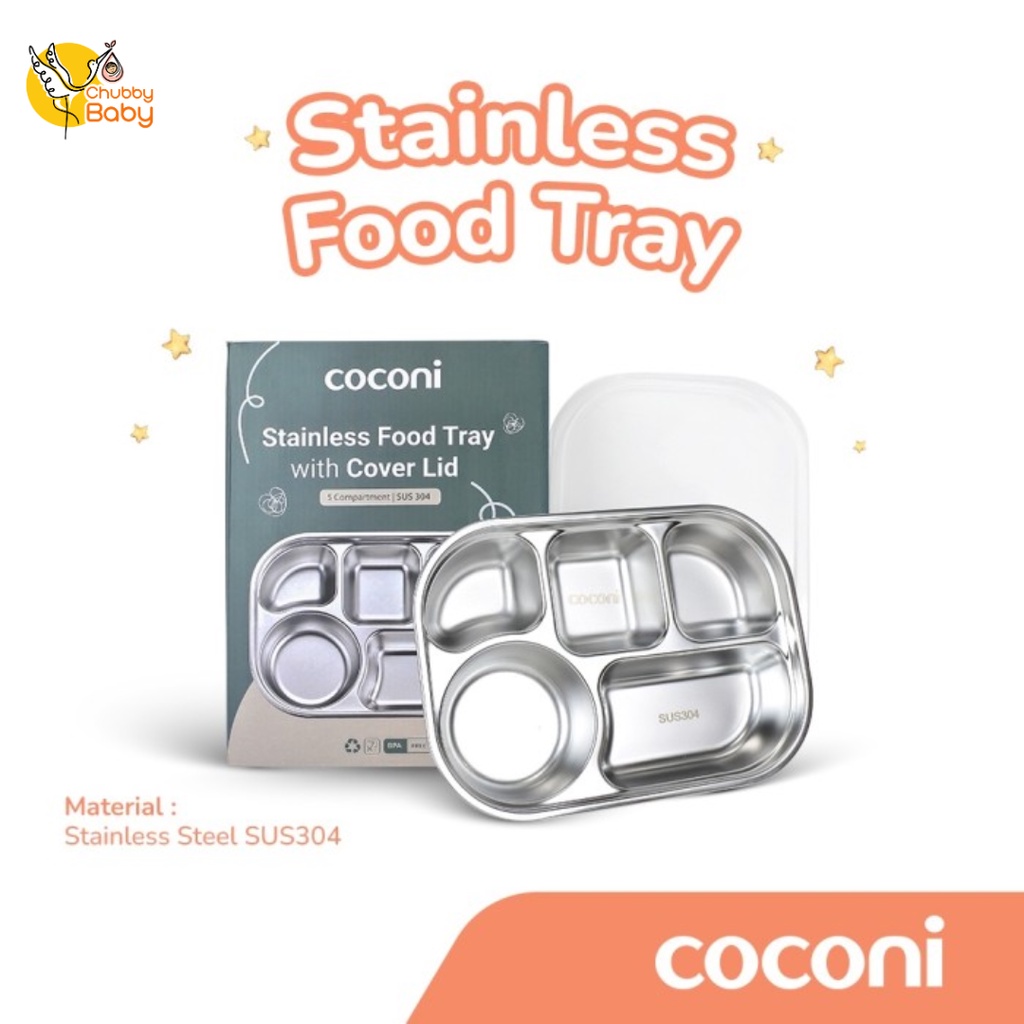 COCONI Premium Stainless Food Tray with Lid | Piring Makan Stainless