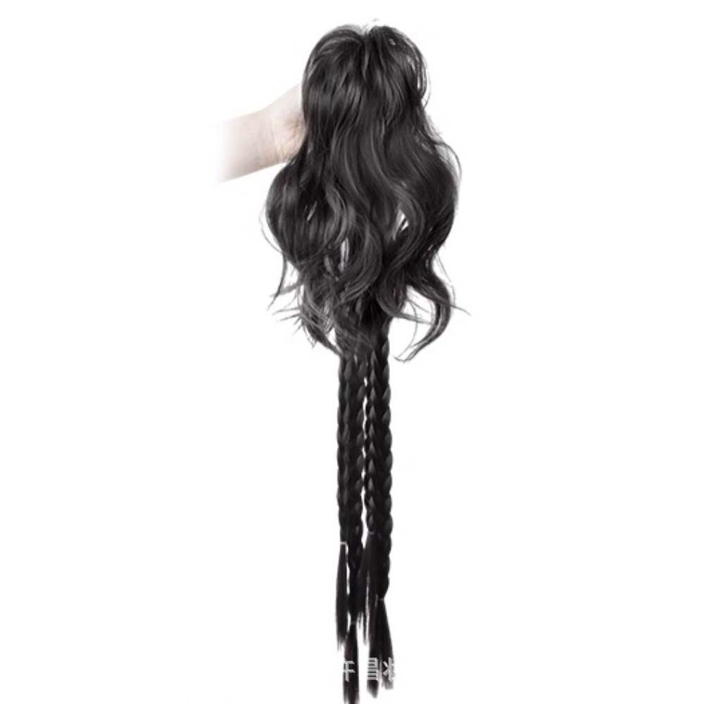 Y2k Berbulu Setengah Ekor Kuda Kepang Wig Manis Keren Gadis Keriting Cakar Klip Wig Rambut Ekstensi
