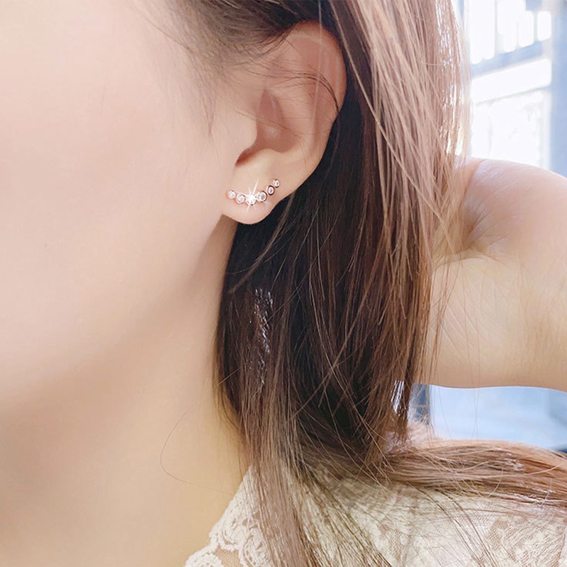 1pasang Anting Tusuk Hitam Kecil Untuk Wanita925 Sterling Silver Baris Tunggal Berlian Benang Anting Tindik Perhiasan Pernikahan