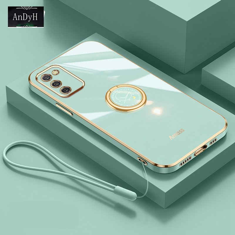 Andyh Casing Ponsel Silikon Ultra Tipis Untuk Samsung Galaxy A02S M02S F02S A03S Deluxe Perlindungan Jatuh Band Emas Dengan Jam Cincin Dan Lanyard Gratis