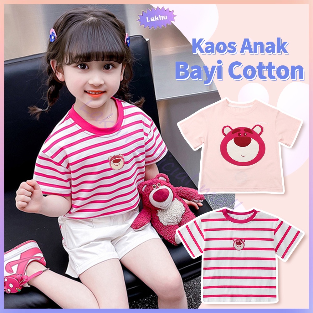 Lakhu Baju Anak Perempuan /Kaos Anak Perempuan Stawberry Bear Lengan Pendek T Shirt Anak