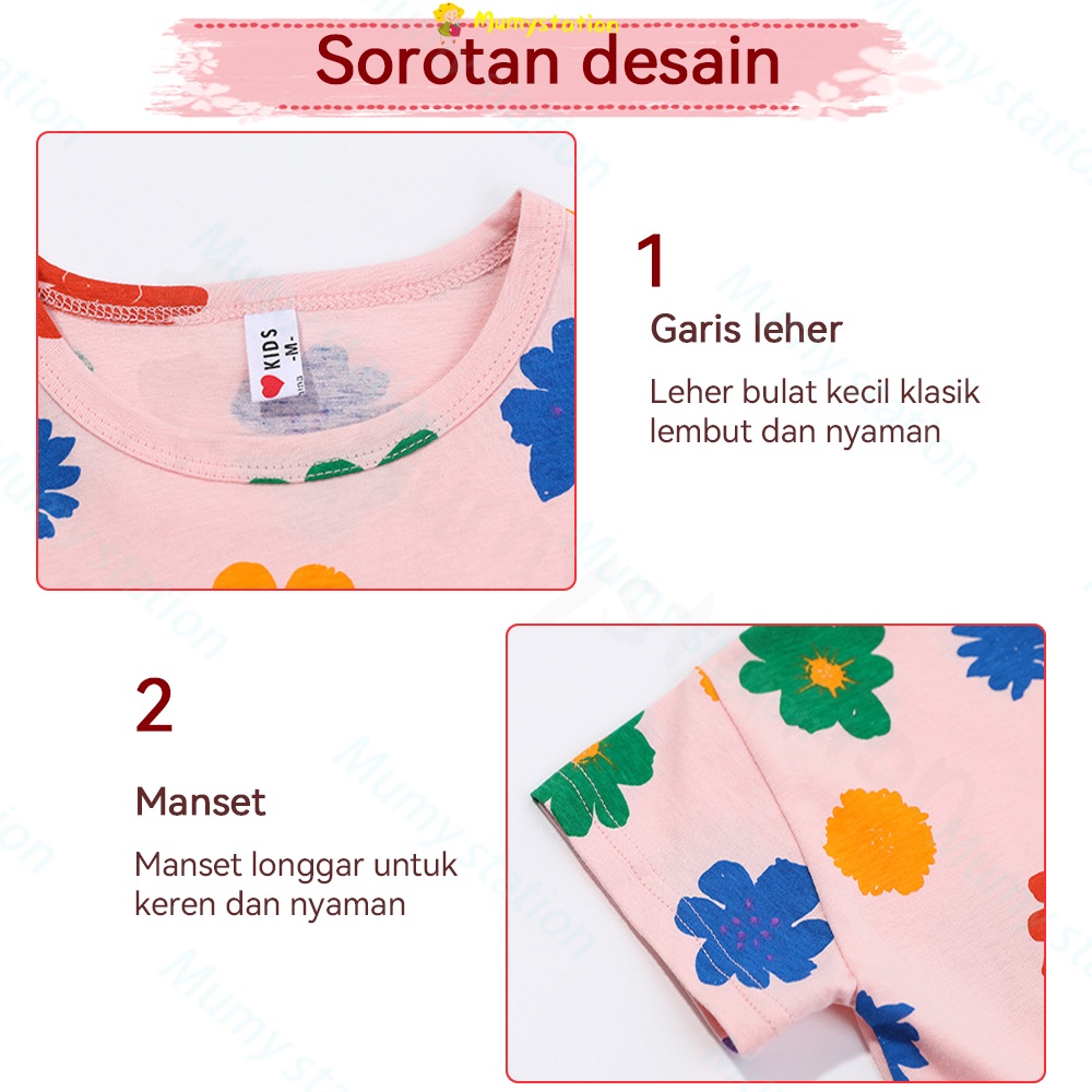 Mumystation setelan piyama anak perempuan pedek lengan/ baju piyama anak perempuan