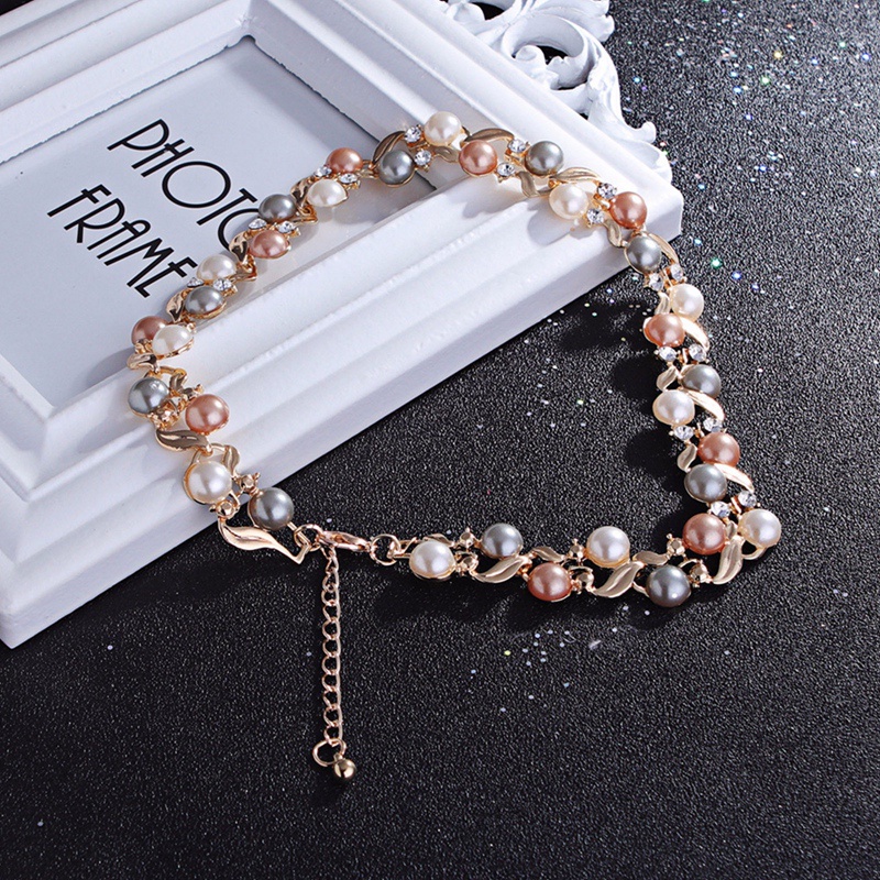 Set Anting Kalung Mutiara Trendi Untuk Wanita Rantai Leher Lady Temperamen Beads Necklace Jewelry Gift Female