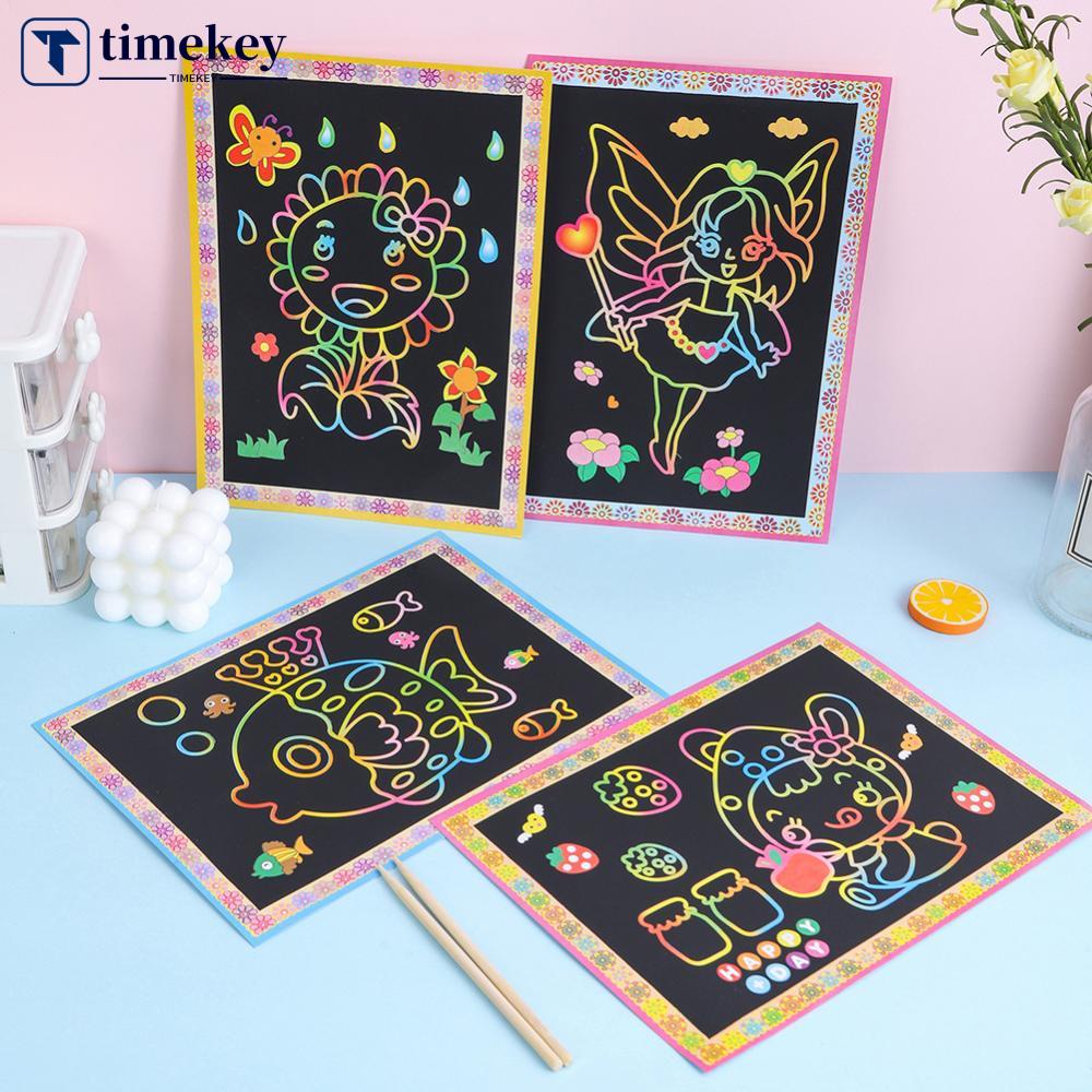 Timekey Magic Scratch Art Mainan Doodle Pad Kartu Lukis Pasir Belajar Edukasi Dini Gambar Kreatif Mainan Untuk Anak A6T7