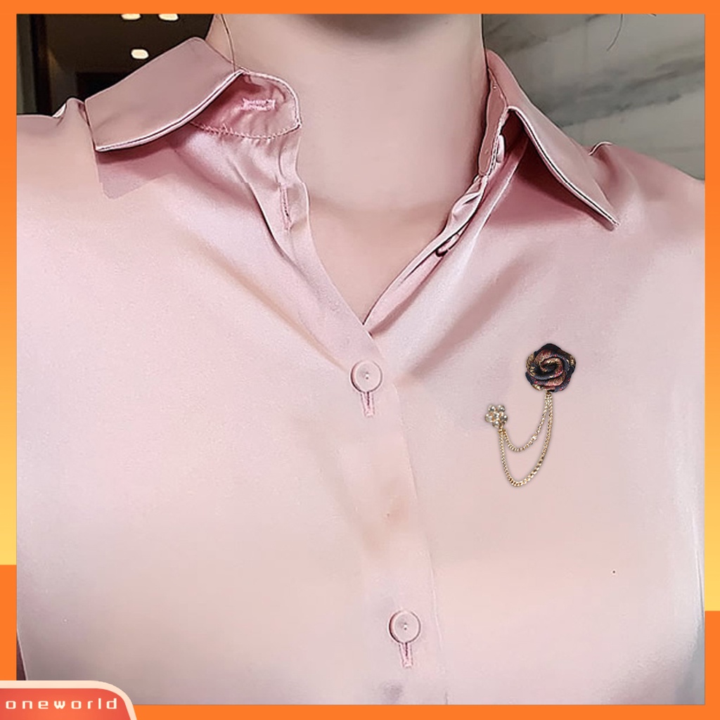 [ONE] Bros Pin Bentuk Mawar Berlian Imitasi Aksesori Electroplating Shiny Lapel Brooch Pakaian Dekor