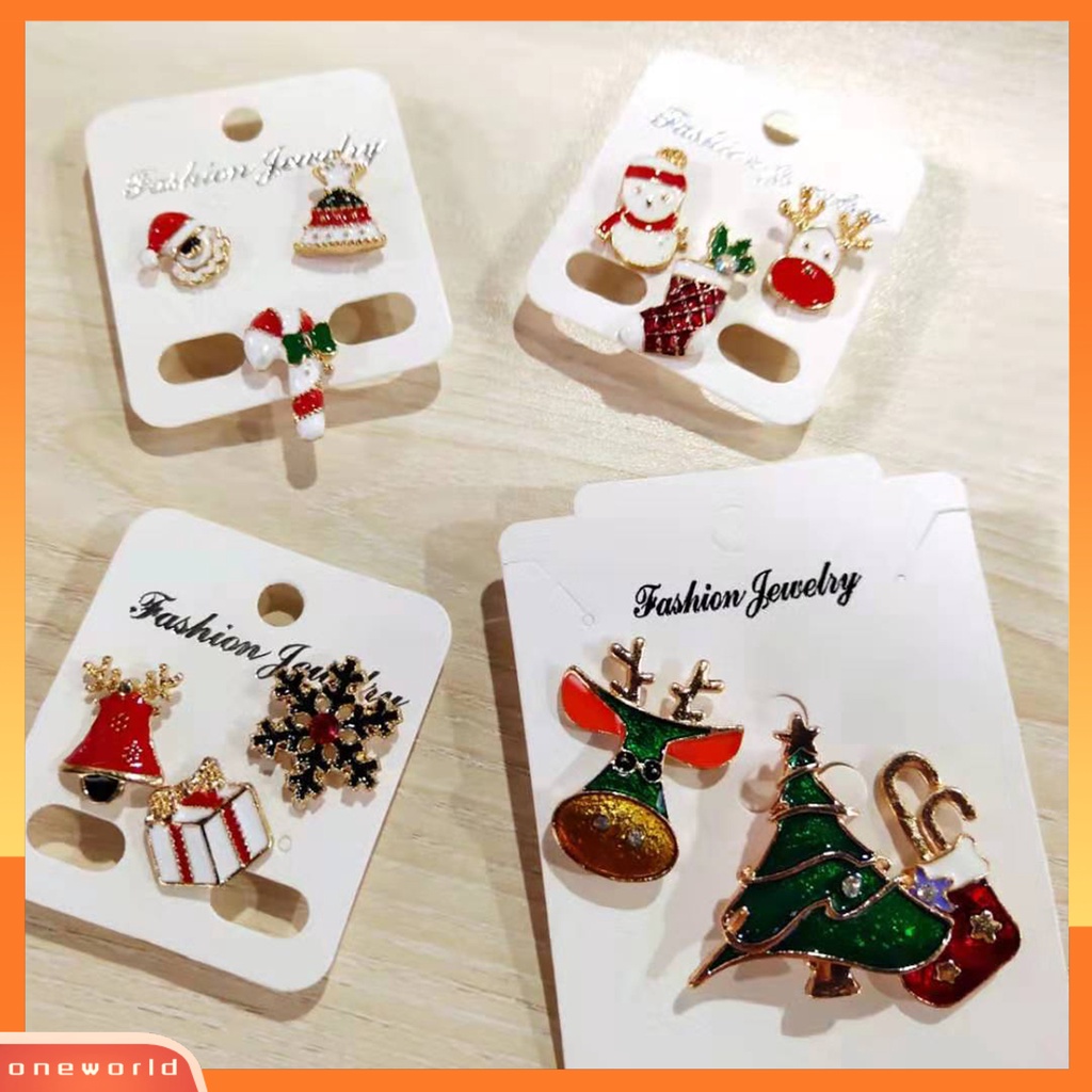 [ONE] 3 Pcs/Set Bros Natal Meriah Enamel Warna-Warni Berlian Imitasi Mengkilap Tergabung Hadiah Tahun Baru Santa Claus Bell Elk Snowflake Xmas Tree Breastpins Perhiasan Aksesoris Pakaian