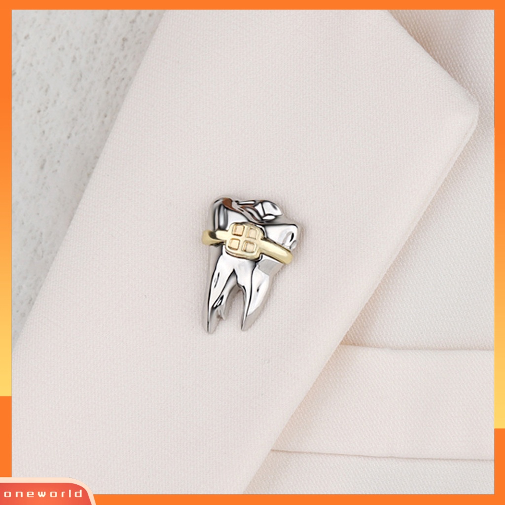 [ONE] Bros Pin Bentuk Gigi Electroplating Geometris Hias Perhiasan Hadiah Pakaian Yang Sesuai Colorfast Perawatan Gigi Tooth Brooch Pin Aksesoris Pakaian